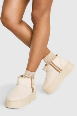 Cosy Boots|All Boots*boohoo Embroidered Detail Cosy Platform Boots cream