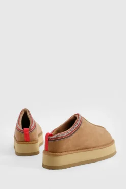 Cosy Boots|All Boots*boohoo Embroidered Detail Platform Cosy Mules chestnut