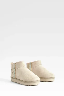 Cosy Boots|All Boots*boohoo Embroidered Detail Ultra Mini Cosy Boots beige