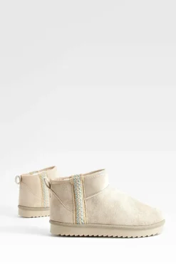 Cosy Boots|All Boots*boohoo Embroidered Detail Ultra Mini Cosy Boots beige
