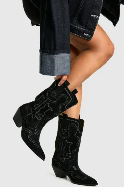 Cowboy Boots|Ankle Boots*boohoo Embroidered Detail Western Cowboy Ankle Boots black