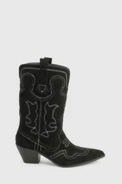 Cowboy Boots|Ankle Boots*boohoo Embroidered Detail Western Cowboy Ankle Boots black