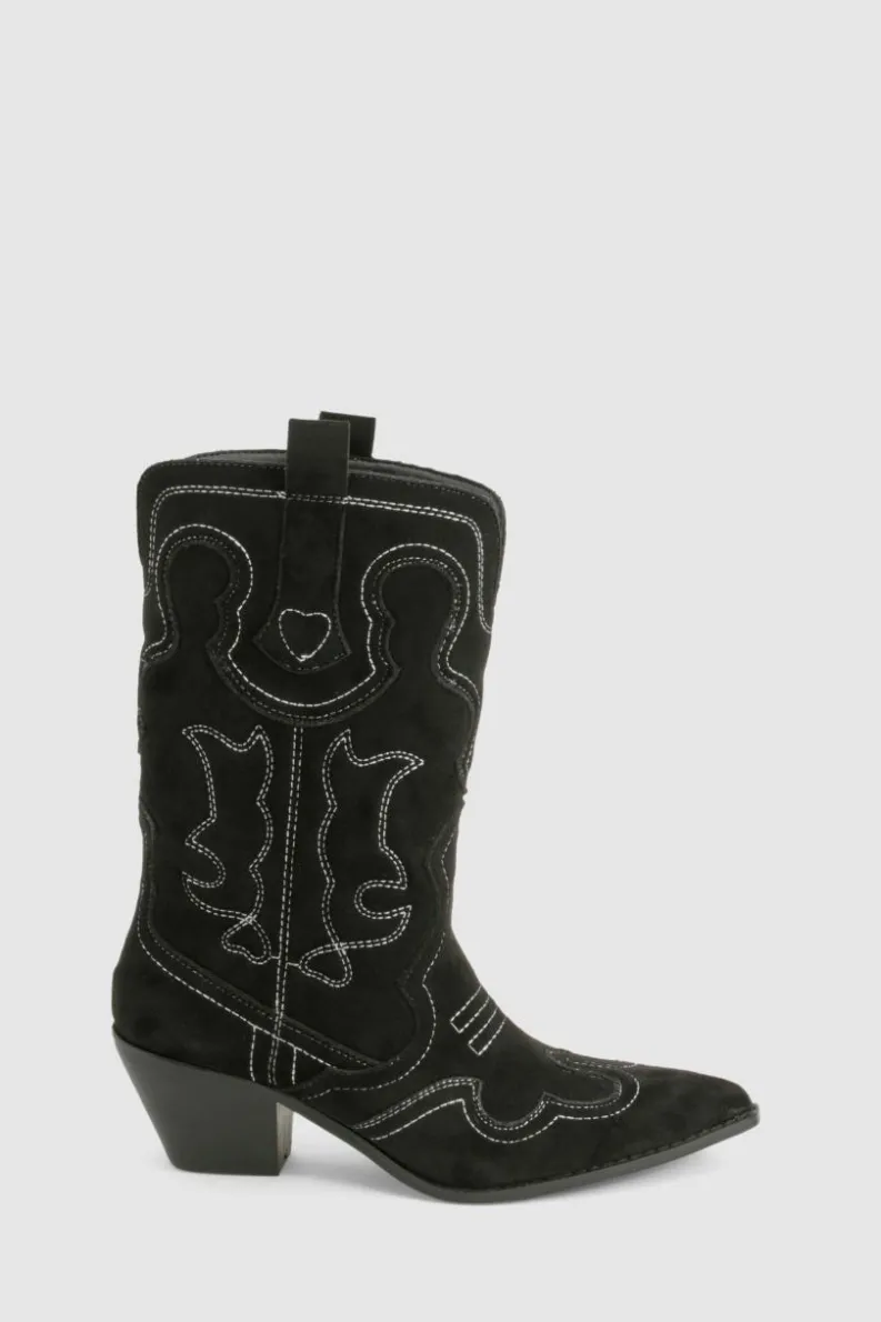 Cowboy Boots|Ankle Boots*boohoo Embroidered Detail Western Cowboy Ankle Boots black