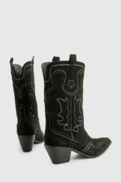 Cowboy Boots|Ankle Boots*boohoo Embroidered Detail Western Cowboy Ankle Boots black