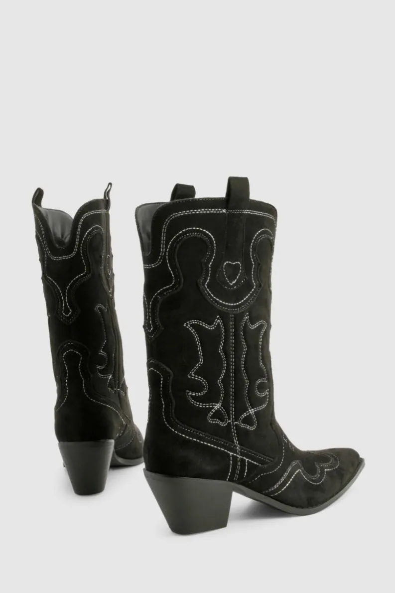 Cowboy Boots|Ankle Boots*boohoo Embroidered Detail Western Cowboy Ankle Boots black