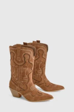 Cowboy Boots|Ankle Boots*boohoo Embroidered Detail Western Cowboy Ankle Boots taupe