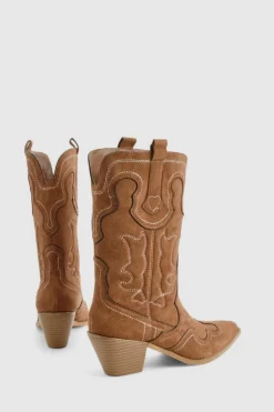 Cowboy Boots|Ankle Boots*boohoo Embroidered Detail Western Cowboy Ankle Boots taupe