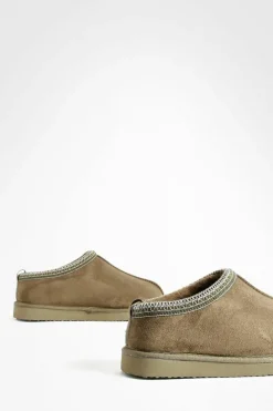 Cosy Boots|All Boots*boohoo Embroidered Detailing Slip On Cosy Mules olive