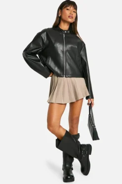 Up To 80% Off Winter Warmers|Biker Jackets*boohoo Embroidered Faux Leather Moto Jacket black