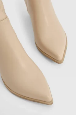 Knee High Boots|Cowboy Boots*boohoo Embroidered Knee High Western Boots taupe