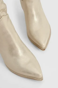 Knee High Boots|Cowboy Boots*boohoo Embroidered Knee High Western Boots gold