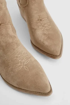Knee High Boots|Cowboy Boots*boohoo Embroidered Knee High Western Boots taupe