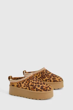 Cosy Boots|All Boots*boohoo Embroidered Platform Cosy Mules leopard