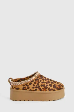 Cosy Boots|All Boots*boohoo Embroidered Platform Cosy Mules leopard