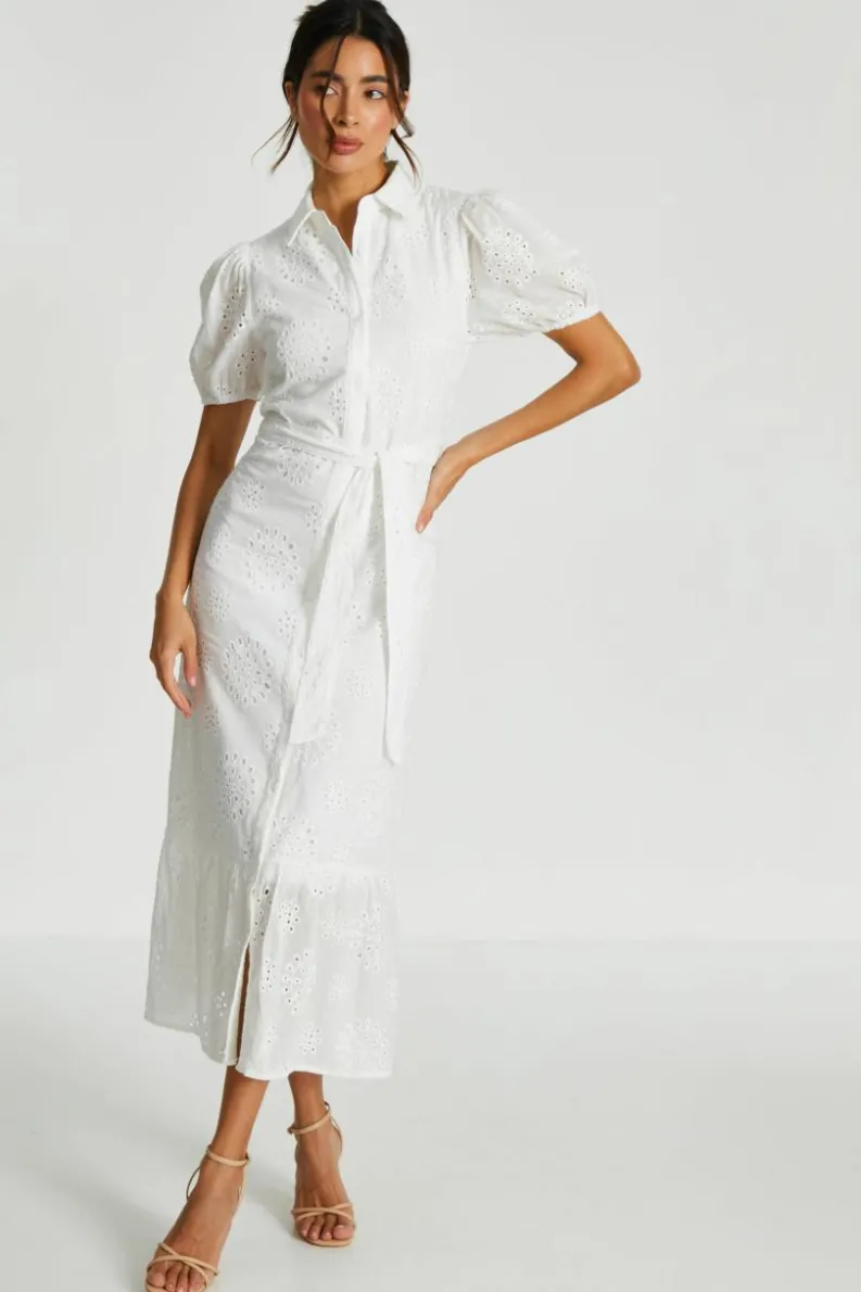 Shirt Dresses*Quiz Embroidered Midaxi Shirt Dress White