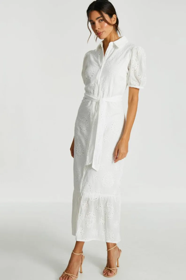 Shirt Dresses*Quiz Embroidered Midaxi Shirt Dress White