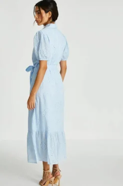 Shirt Dresses*Quiz Embroidered Midaxi Shirt Dress Blue