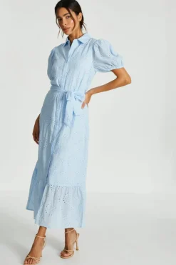 Shirt Dresses*Quiz Embroidered Midaxi Shirt Dress Blue