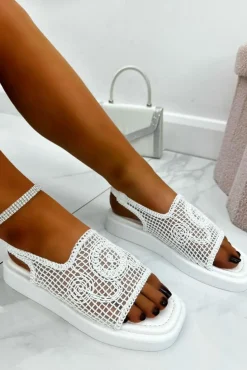 Sandals*Love Lemonade Embroidered Organza Sandals White