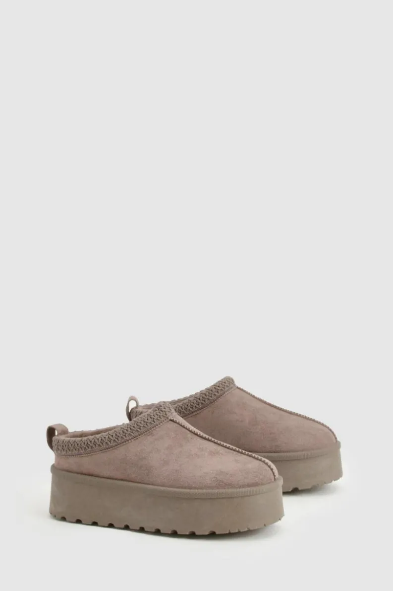 Cosy Boots|All Boots*boohoo Embroidered Platform Cosy Mules taupe