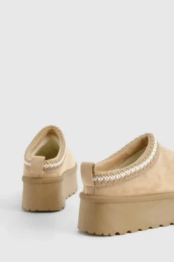 Cosy Boots*boohoo Embroidered Platform Cosy Mules sand