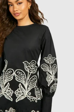 Smock Dresses*boohoo Embroidered Poplin Mini Dress black