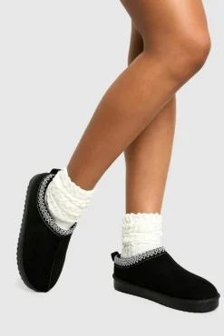 Flats|Cosy Boots*boohoo Embroidered Slip On Cosy Mules black