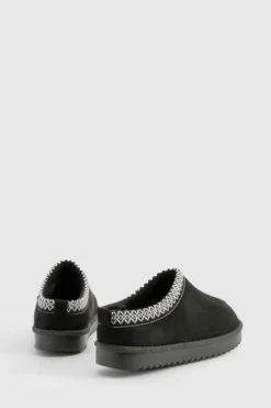 Flats|Cosy Boots*boohoo Embroidered Slip On Cosy Mules black