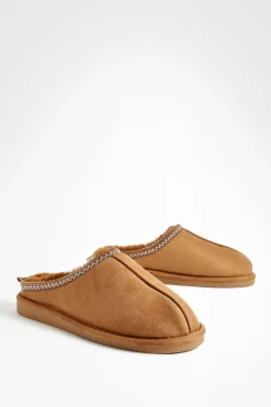 Flats|Cosy Boots*boohoo Embroidered Slip On Cosy Mules chestnut