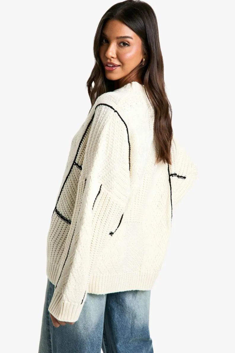 Jumpers|Jumpers & Cardigans*boohoo Embroidery Detail Contrast Stitch Jumper cream
