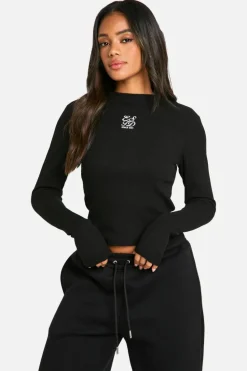 Long Sleeve Tops*boohoo Embroidery Long Sleeve Top black