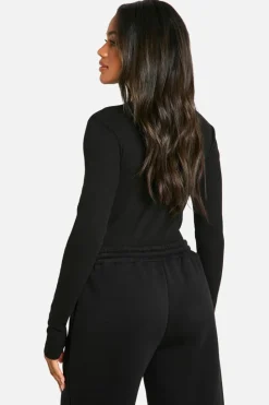 Long Sleeve Tops*boohoo Embroidery Long Sleeve Top black