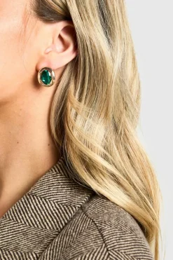 Earrings*boohoo Emerald Detail Stud Earrings gold