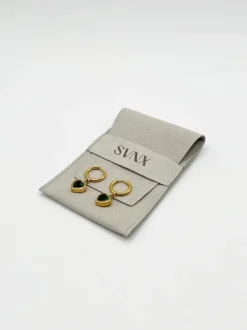 Earrings*SVNX Emerald Heart Hoop Earrings in Gold Green