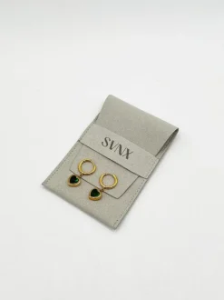 Earrings*SVNX Emerald Heart Hoop Earrings in Gold Green