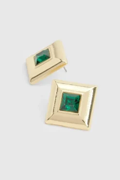 Earrings*boohoo Emerald Square Stud Earrings gold
