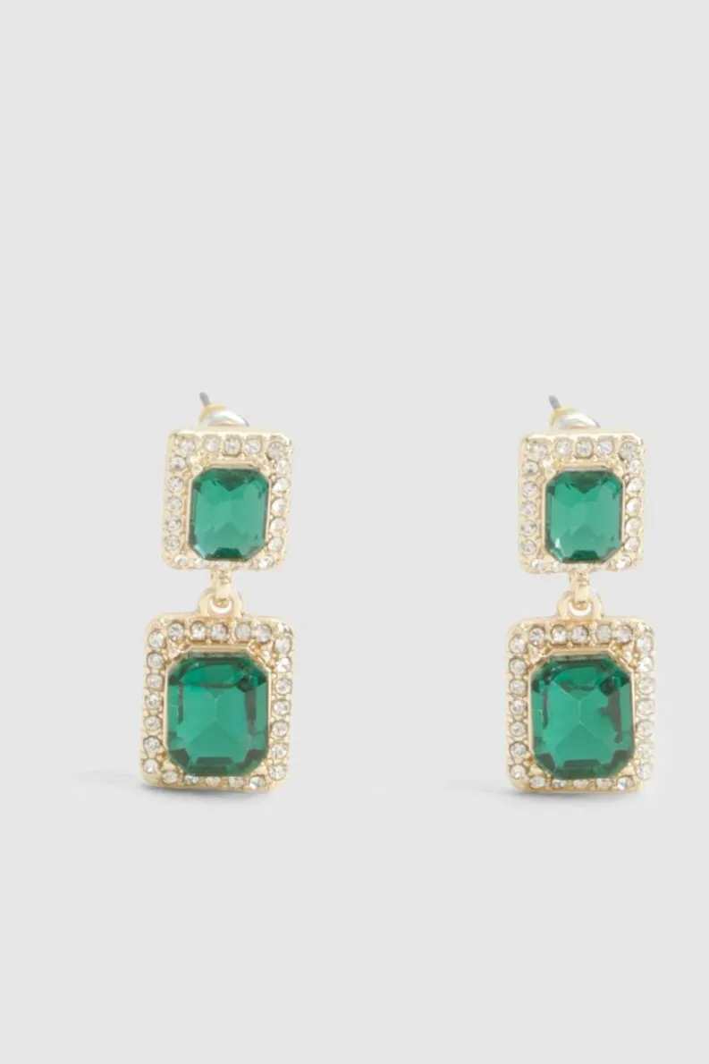 Earrings*boohoo Stone Embellished Drop Earrings emerald