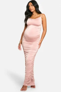 Bodycon Dresses|Maxi Dresses*boohoo Emily Shak Maternity Strappy Cowl Neck Dress And Duster Coat pink