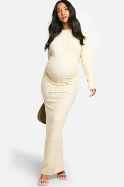 Bodycon Dresses|Maxi Dresses*boohoo Emily Shak Maternity Textured Twist Back Detail Maxi Dress cream