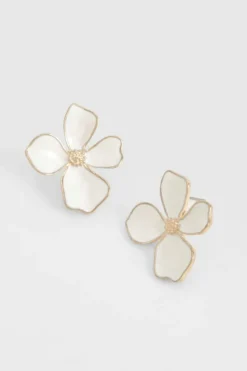 Earrings*boohoo Enamel Flower Stud Earrings white