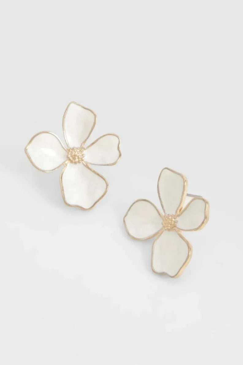 Earrings*boohoo Enamel Flower Stud Earrings white