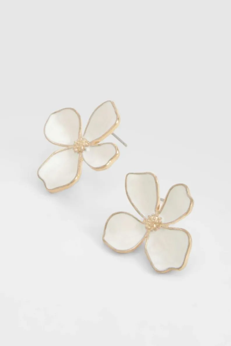 Earrings*boohoo Enamel Flower Stud Earrings white