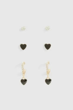 Earrings*boohoo Enamel Heart 3 Pack Earrings gold