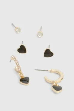 Earrings*boohoo Enamel Heart 3 Pack Earrings gold