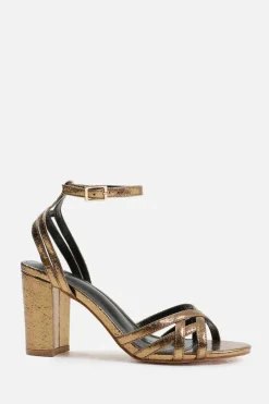Sandals*Where's That From Erin' Mid Block Heel With Cross Over Strap Detailing Gold