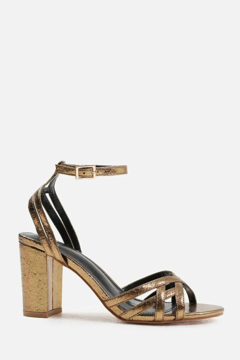 Sandals*Where's That From Erin' Wide Fit Mid Block Heel With Cross Over Strap Detailing Gold