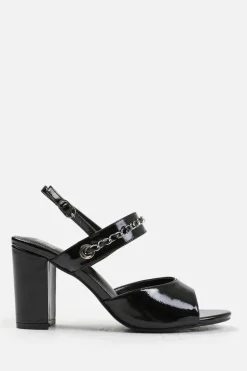 Sandals*Where's That From Esmer' Mid Block Heels With Chain Detailing Black