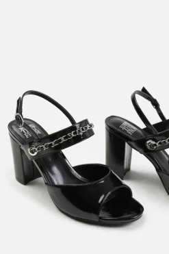 Sandals*Where's That From Esmer' Mid Block Heels With Chain Detailing Black