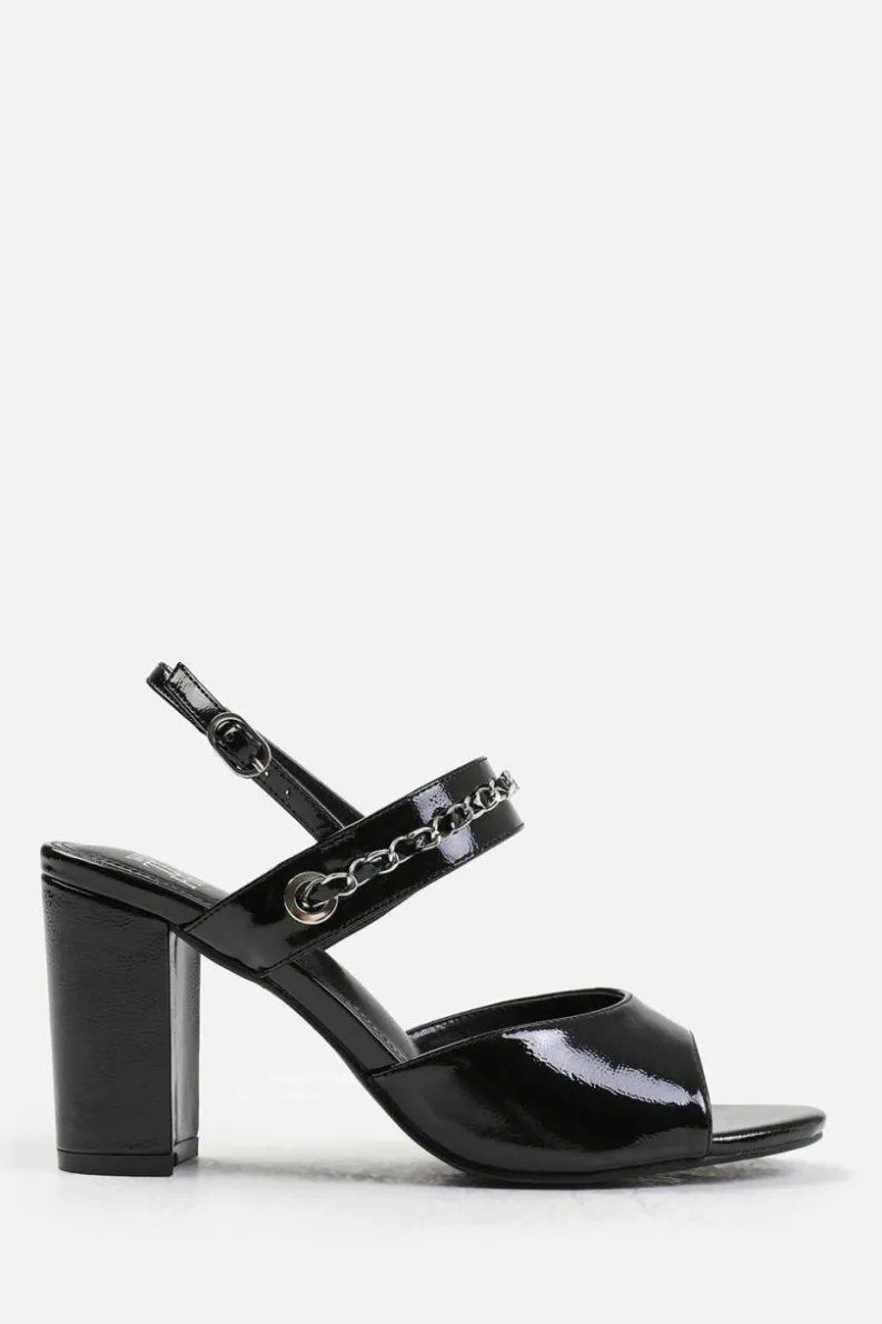 Sandals*Where's That From Esmer' Wide Fit Mid Block Heels With Chain Detailing Black