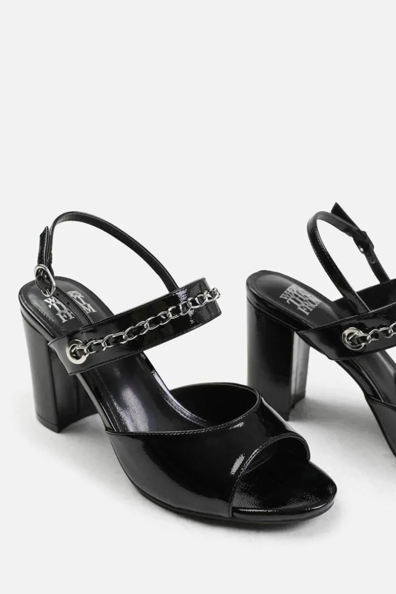 Sandals*Where's That From Esmer' Wide Fit Mid Block Heels With Chain Detailing Black